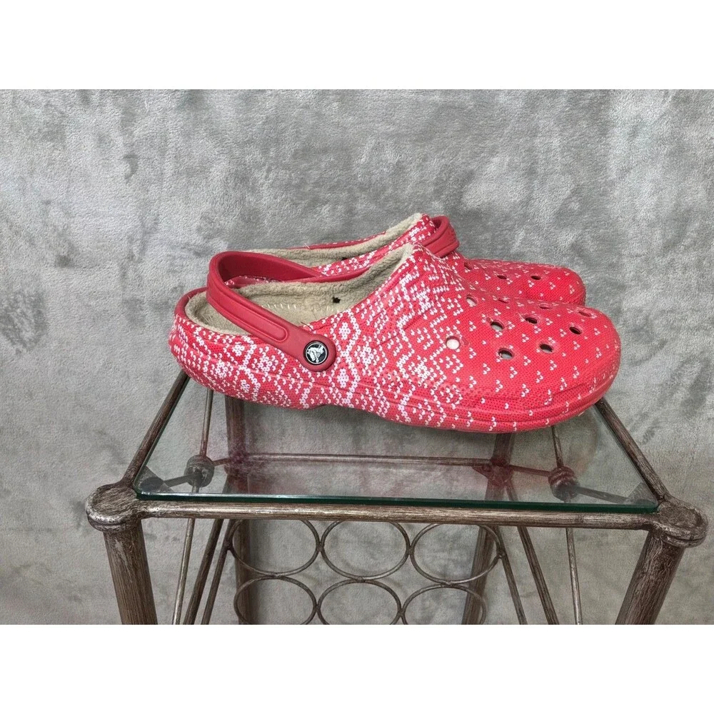 Crocs Unisex Classic Holiday Sweater print shoes  Men’s Size 13 Red Lined